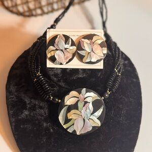 Charity Listing Vintage Mother of Pearl Inlay Floral Necklace and Earrings Set